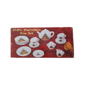 Porcelain tea set child/ Doll sized with Christmas tree pattern 17 piece